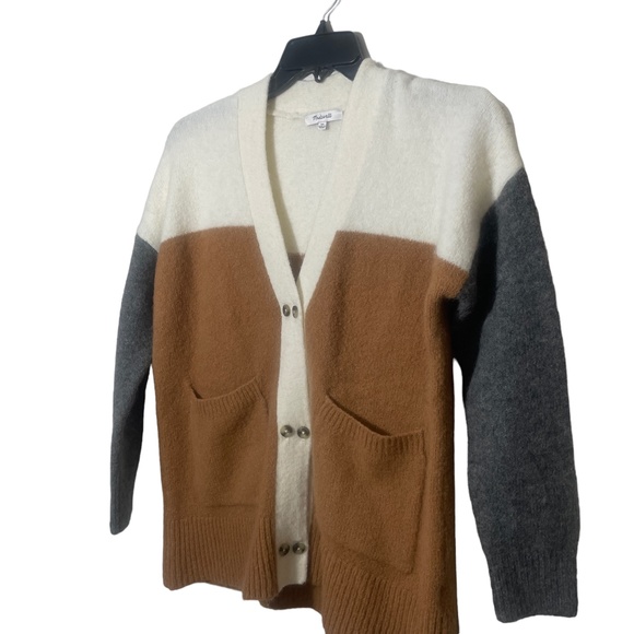 Madewell  XS  Button Cardigan Sweater Tan Ivory and Gray Pockets - Picture 4 of 5